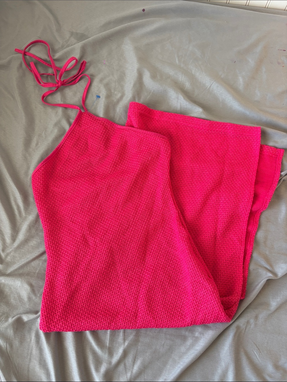 Hot Pink Textured Knit Halter Dress